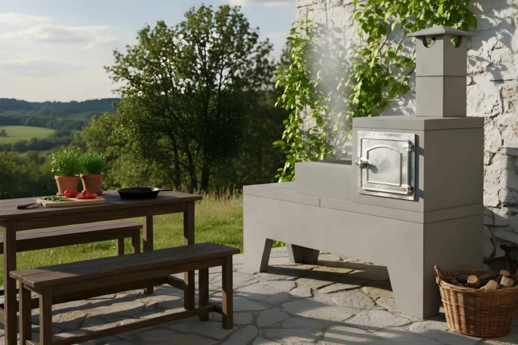 Modelo de fogão a lenha ecológico pré-moldado de concreto.