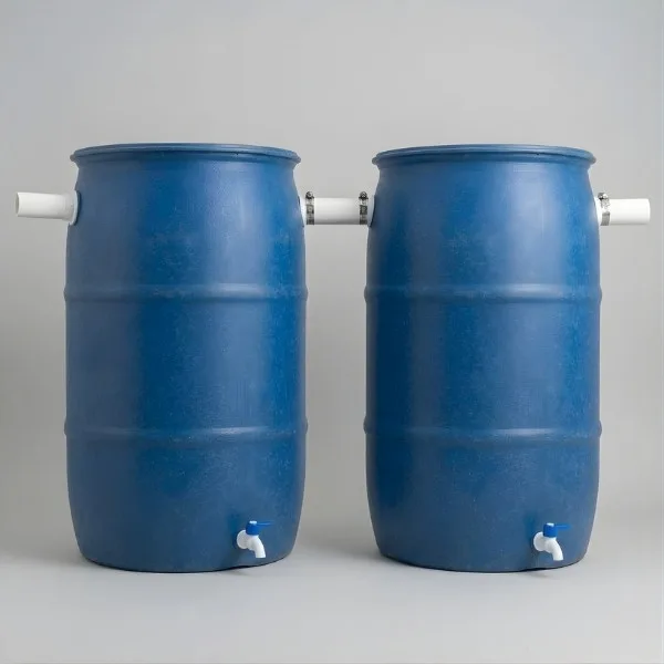 Cisterna de bombona plástica conectadas para maior capacidade.