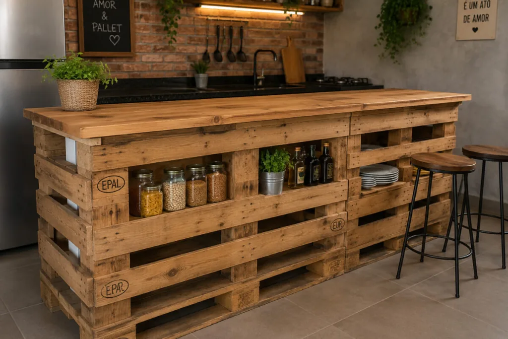 Ideia de um balcão de pallet para cozinha