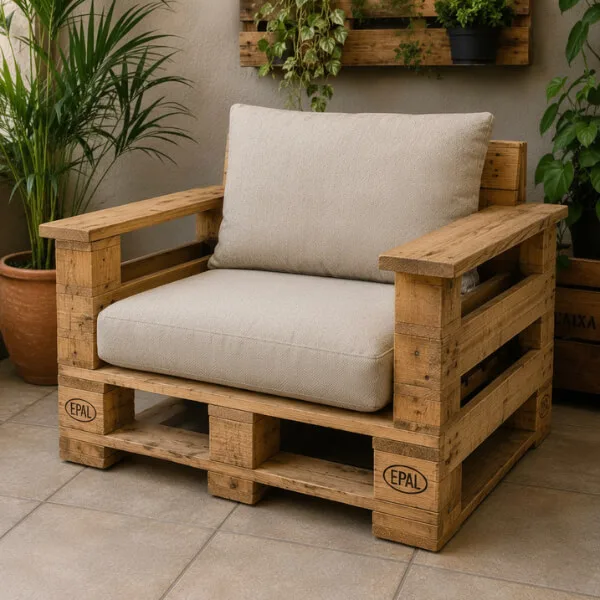 poltrona de pallets com almofadas